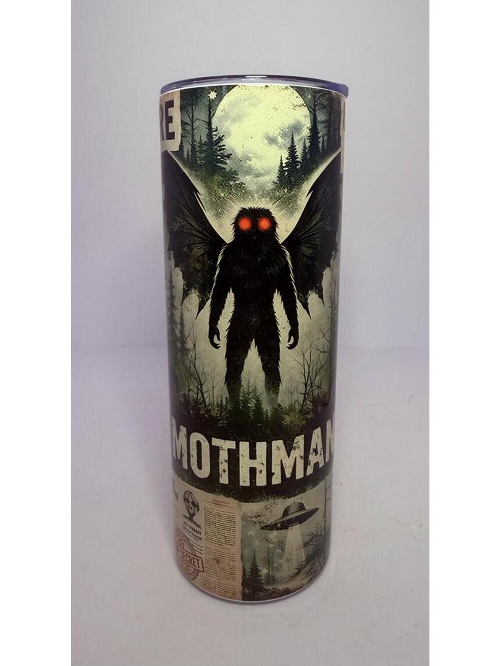 20 oz Mothman Stainless Steel Tumbler with Lid, Straw - Cryptid